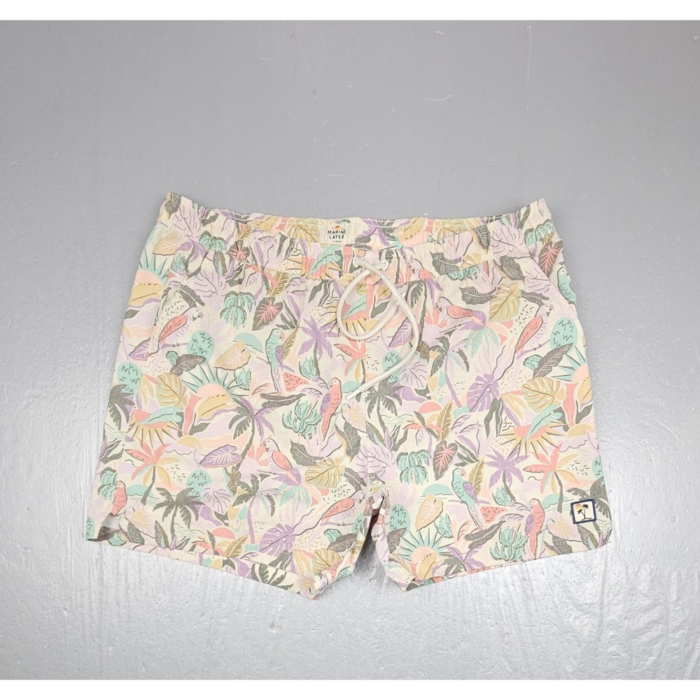 Marine Layer Board Shorts Mens 34 Cream Floral Swim Trunks Mesh Lined Pockets